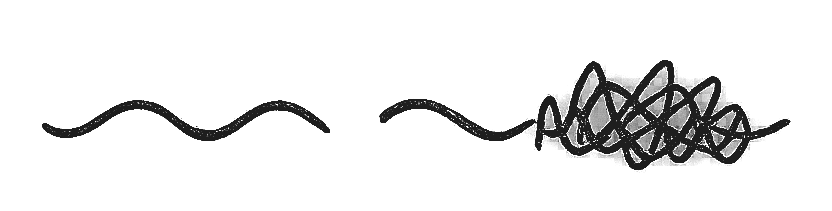 A smooth line turning into a tangled scribble